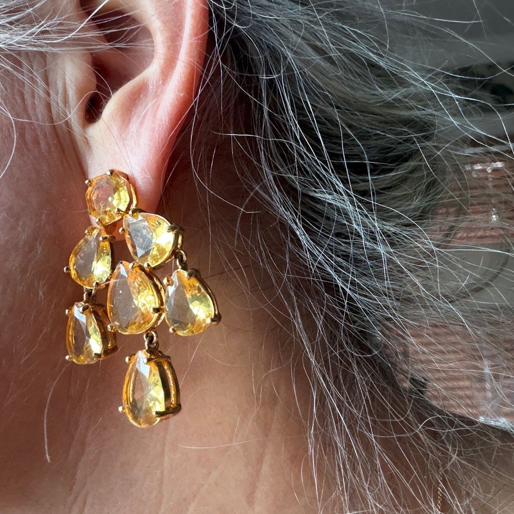 KATE SPADE Gold-Tone Yellow Teardrop Crystal Drop Earrings